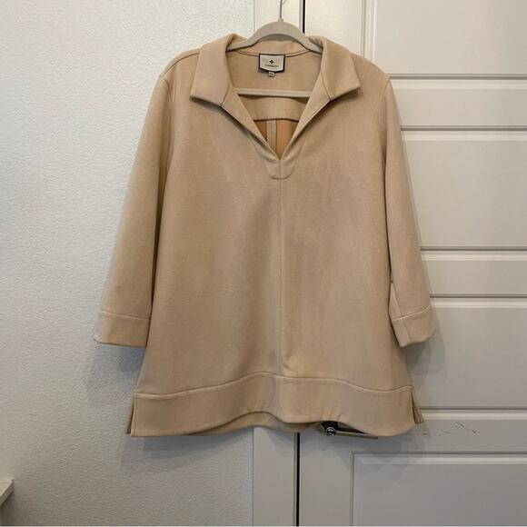 Tuckernuck Bone Suede Margot Stand Collar Blouse - Picture 3 of 6